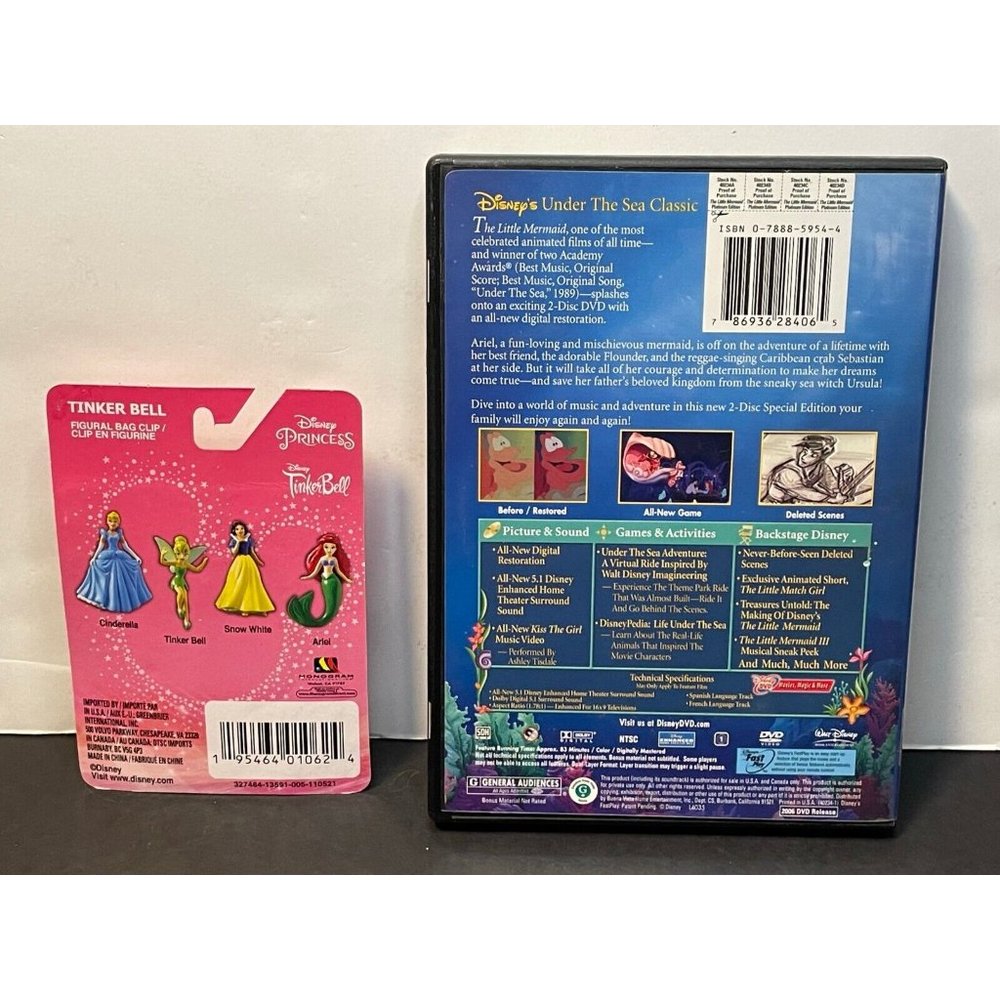 Disney Tinker Bell Figure Bag Clip book purses backpacks & Little Mermaid DVD - Picture 4 of 11